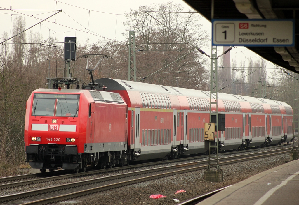 DB 146 020 als RE5 in Kln-Stammheim am 11.3.2012