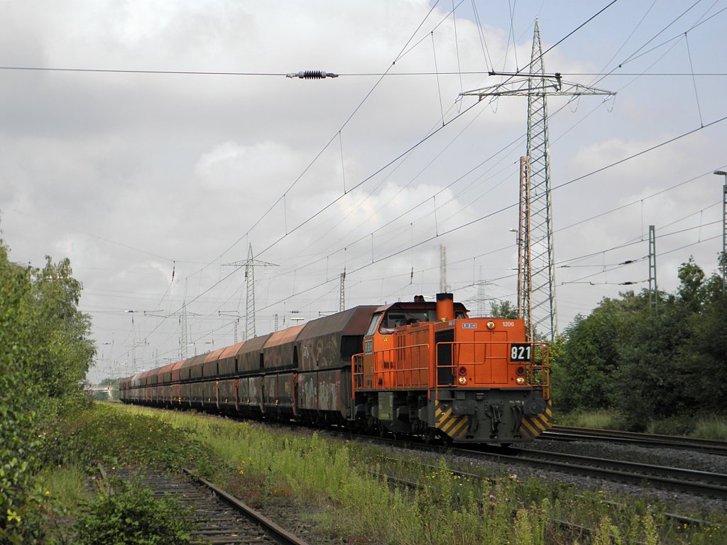RBH 821 MaK G1206 mit einem Kohlezug in Ratingen Lintorf am 15.8.2011
